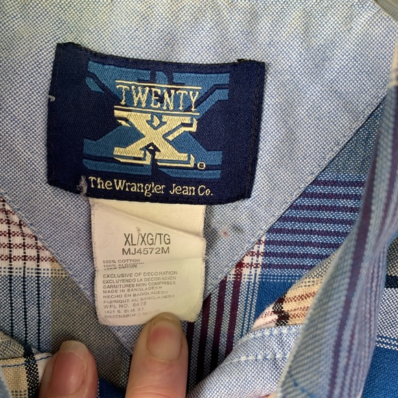 Wrangler Twenty X Long Sleeve Button Down Shirt Plaid Blue Yellow Size XL Men’s - Picture 6 of 12